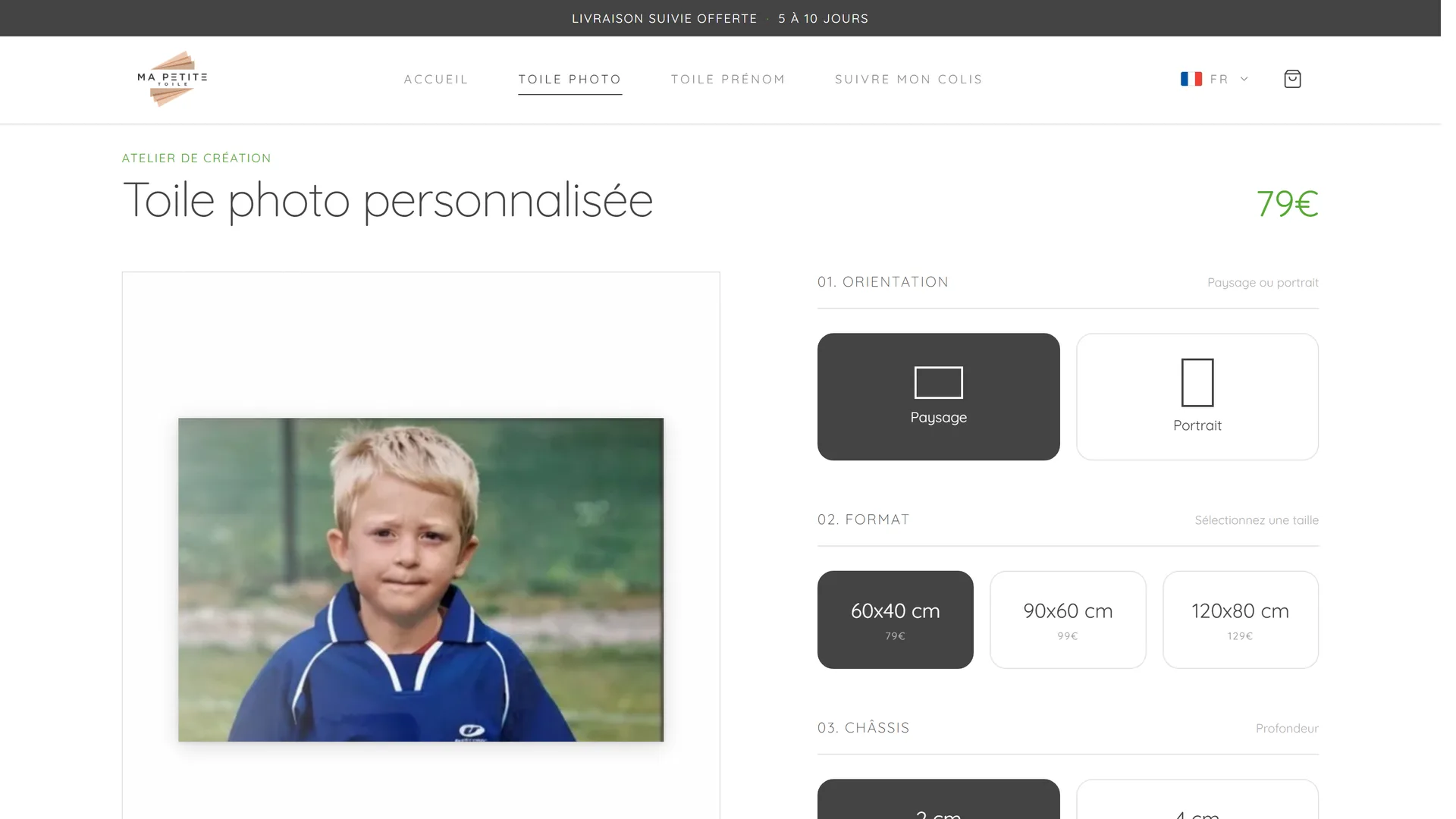 Photo recadrée sur la toile