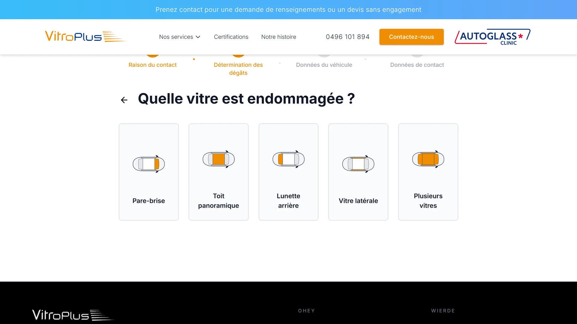 Choix de la vitre endommagée