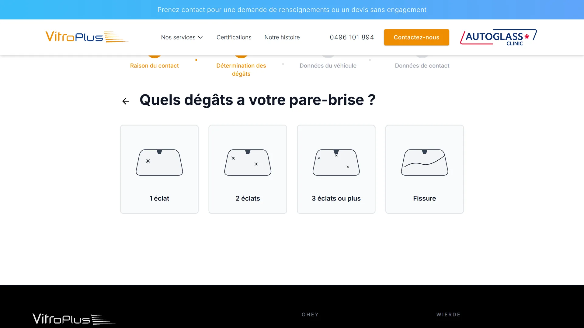 Type de dégât sur le pare-brise