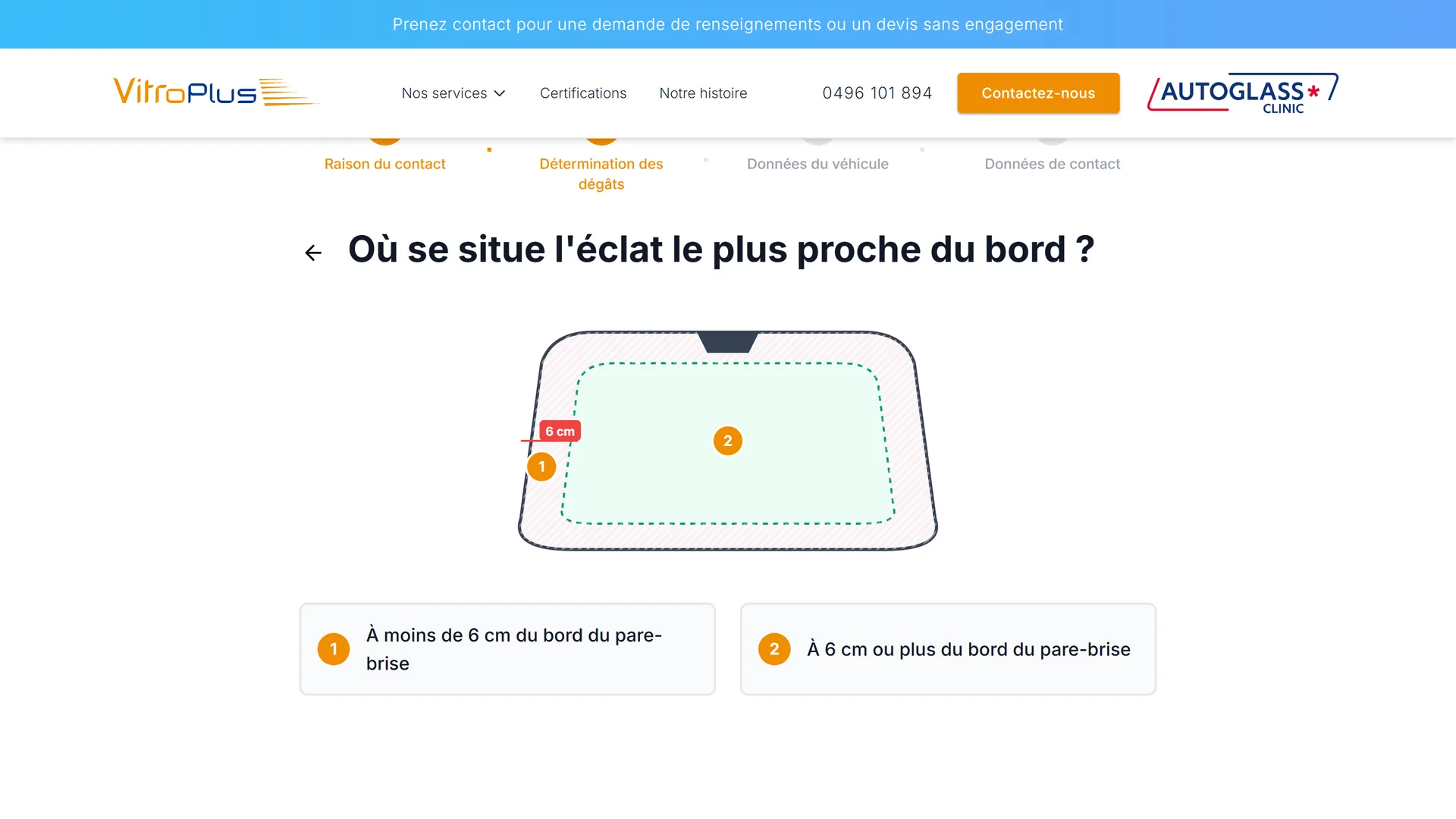 Position de l'éclat sur le pare-brise