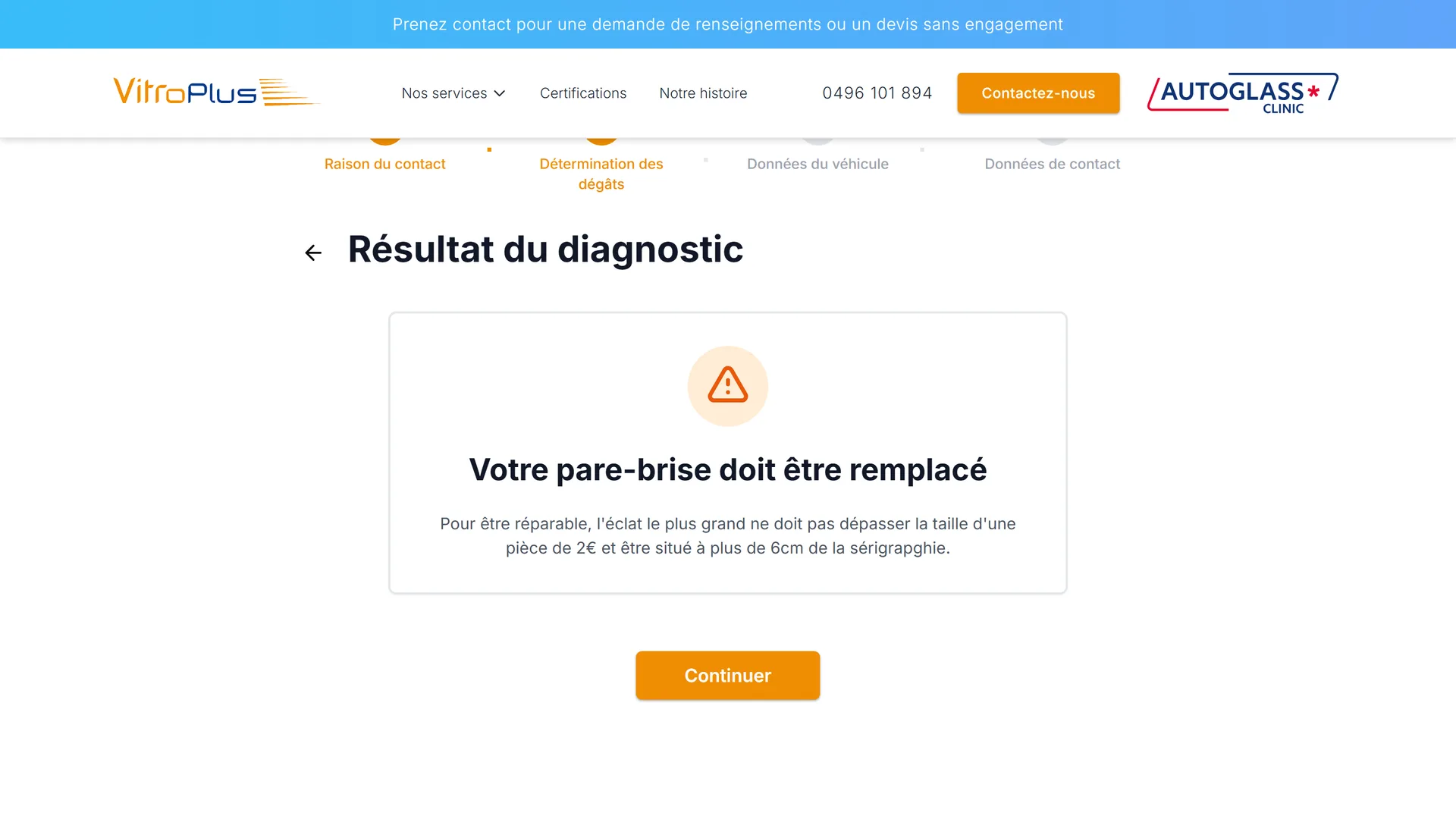 Diagnostic : le pare-brise doit être remplacé